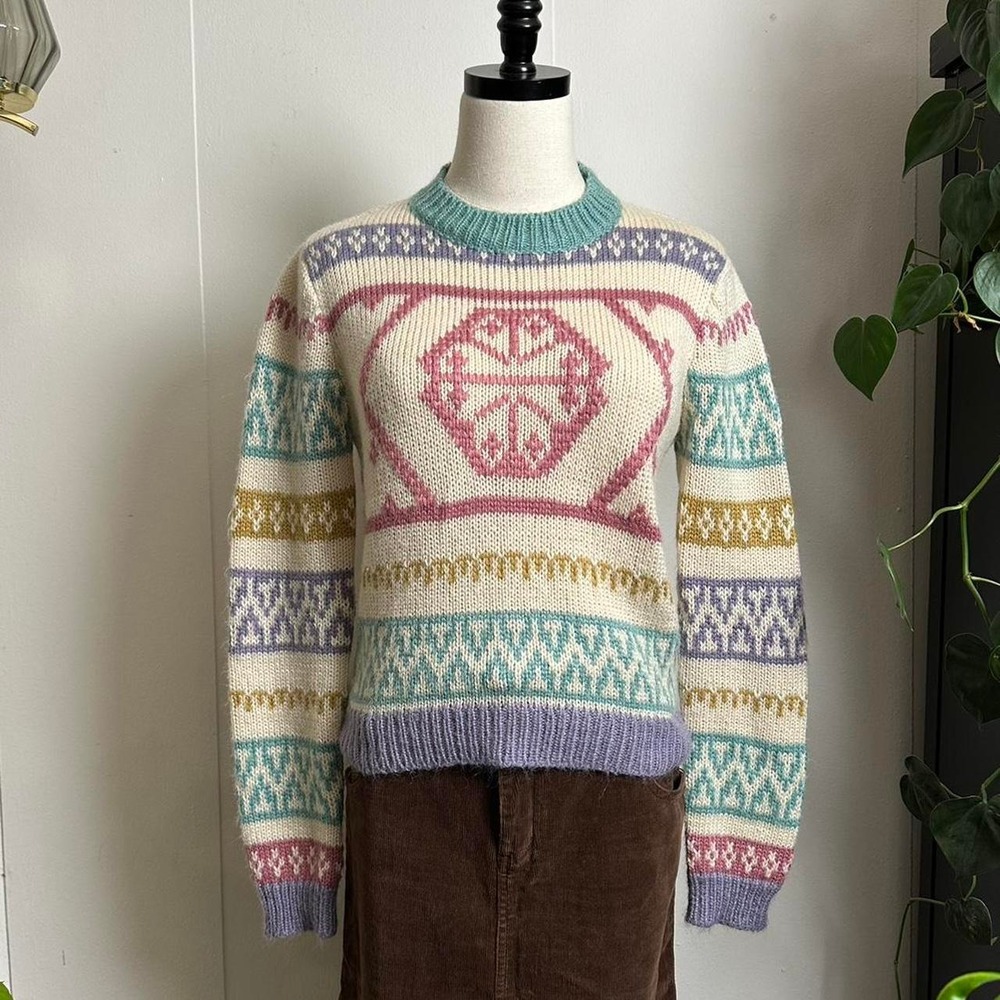 Vintage Esprit Jasmine Tea 80s Pastel Geometric Ski Sweater Acrylic Blend Medium